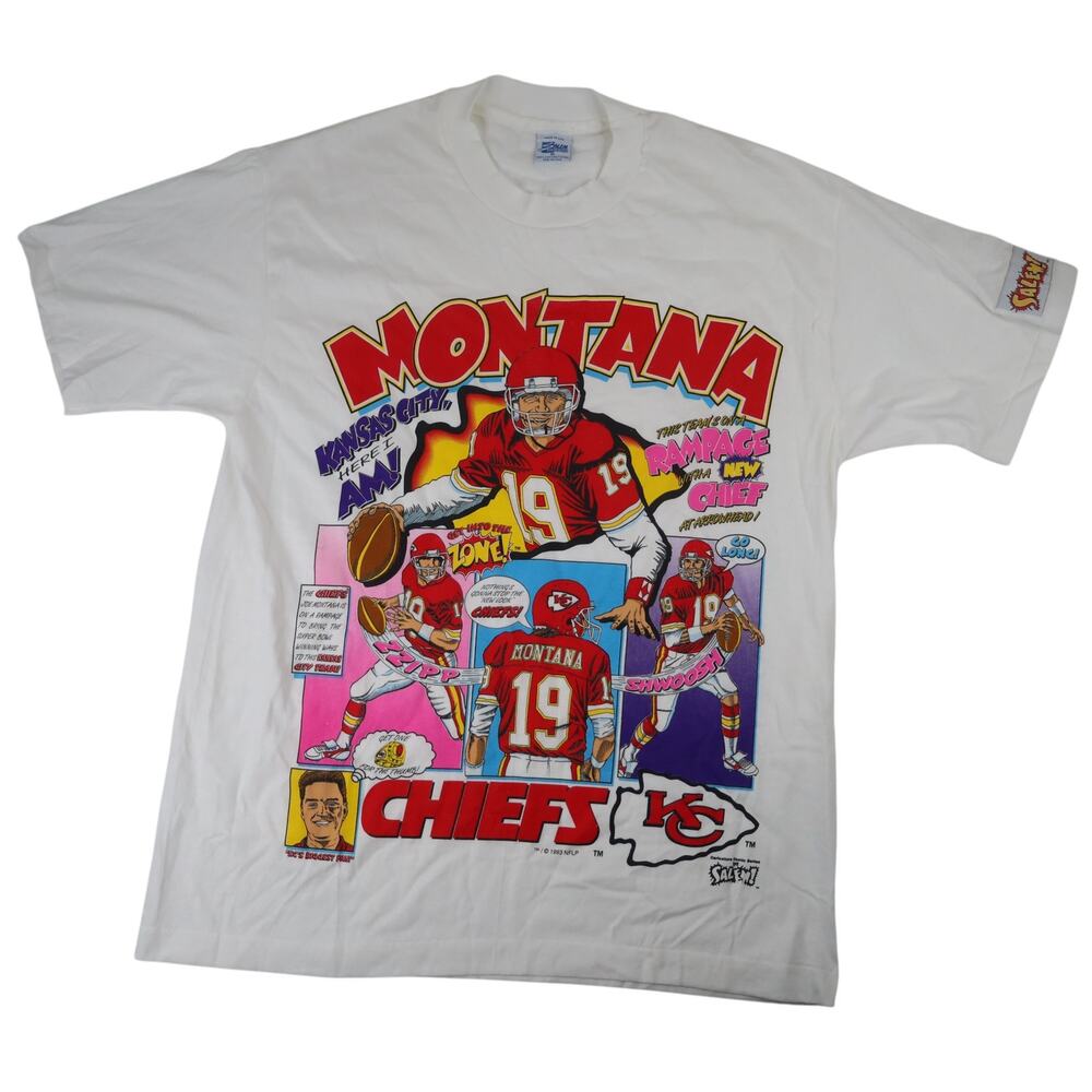 Vintage 90s Salem Sportswear Joe Montana KC Chiefs Comic SeriesT Shirt